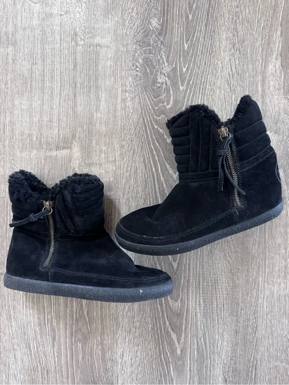 Tory Burch Black Suede Fur-Trim Ankle Boots